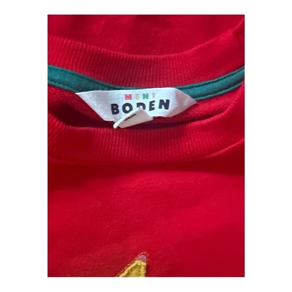 Mini Boden | EUC Brilliant Red Christmas Tree Cosy Appliqué Sweatshirt Dress 7 8 - Picture 5 of 6